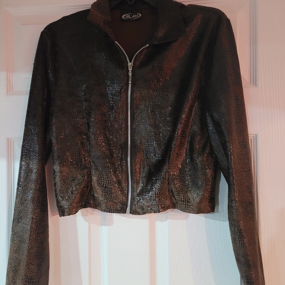 Classy Brown shiny 2 piece pants set!  It mimics snake skin.  (M) - Picture 3 of 3